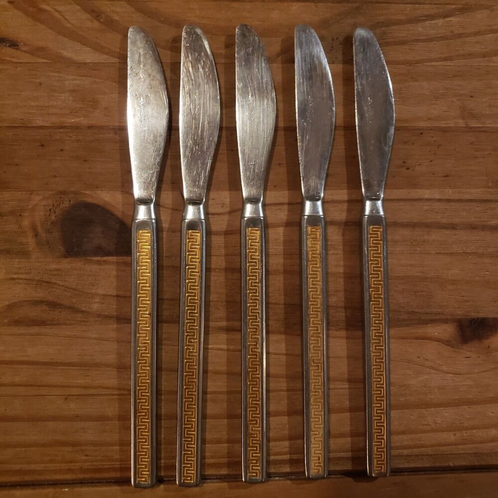 5 Noritake EROS GOLD Stainless 18-8 Dinner Knife Japan Silverware Flatware